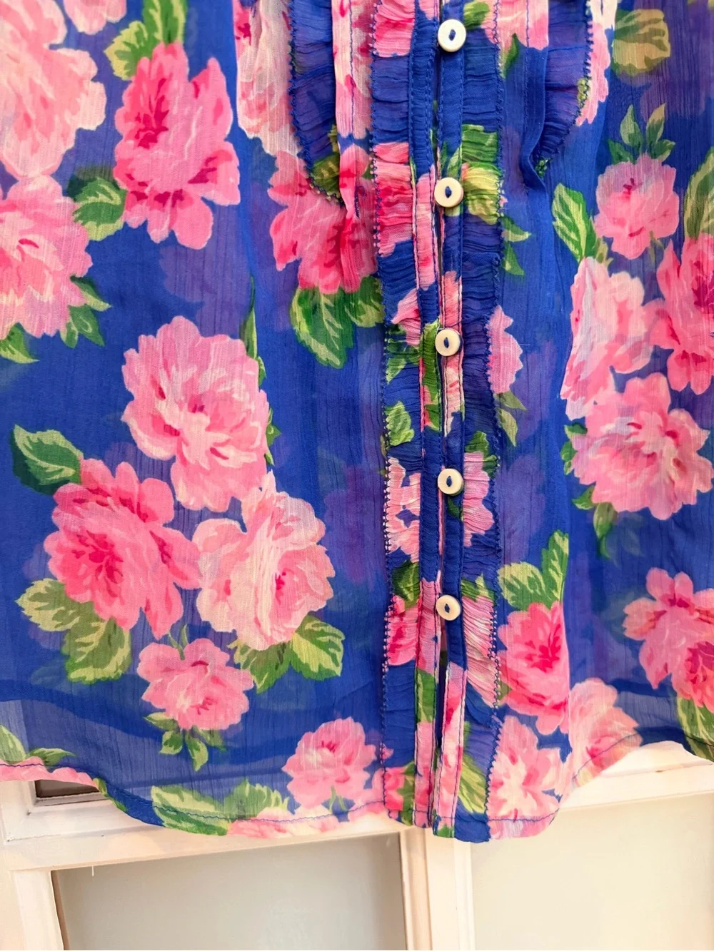 Vintage Abercrombie & Fitch Y2K Sheer Floral Button-Front Peasant Top Size S